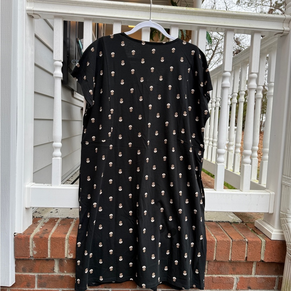 J.jill Pure Jill Soft-v-neck T-shirt Dress Black Airy Floral Organic Cotton LG - Picture 2 of 7